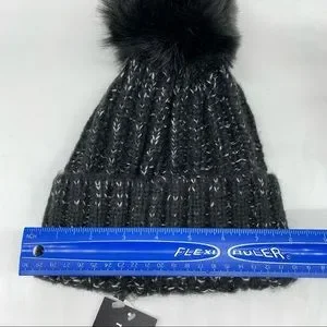 Kyi Kyi Knitted wool blend outdoor Faux Fur Pom Pom Hat in black and white New Kyi Kyi - Bloomingdale main image 2